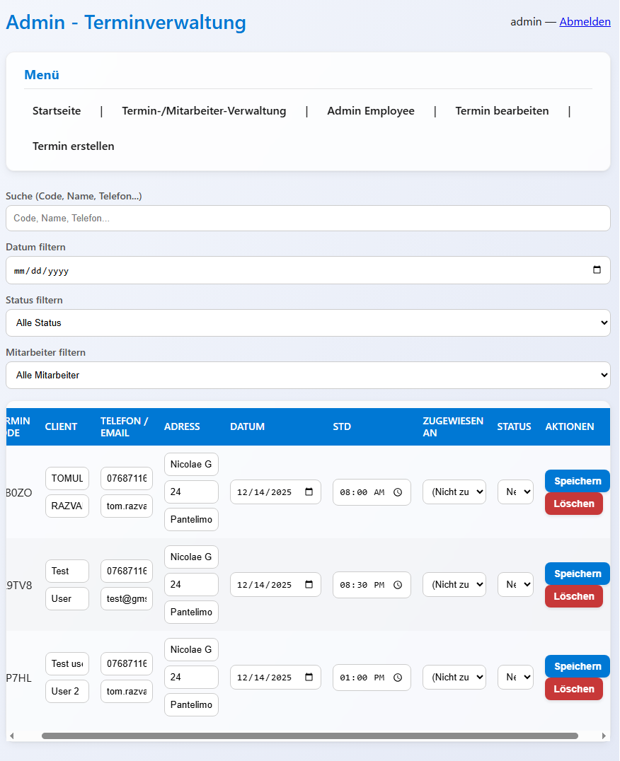 API programari clienti